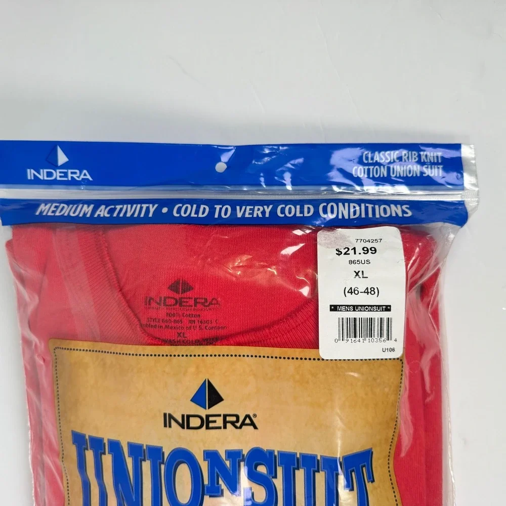 Indera Union Suit Mens XL Red New Cotton Rib Knit Thermal Long John cold to very